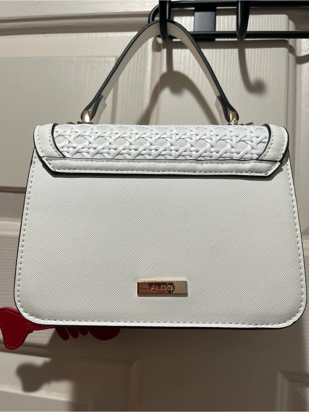 ALDO White Woven Top-Handle Satchel with Red Lobster Charm